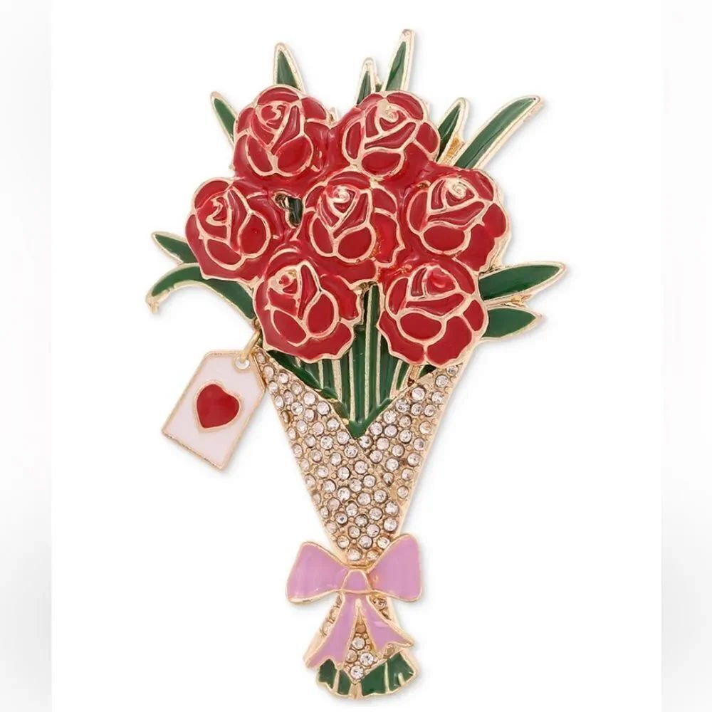 Holiday Lane Gold-Tone Pavé Flower Bouquet Pin, Created for Macy's NWT